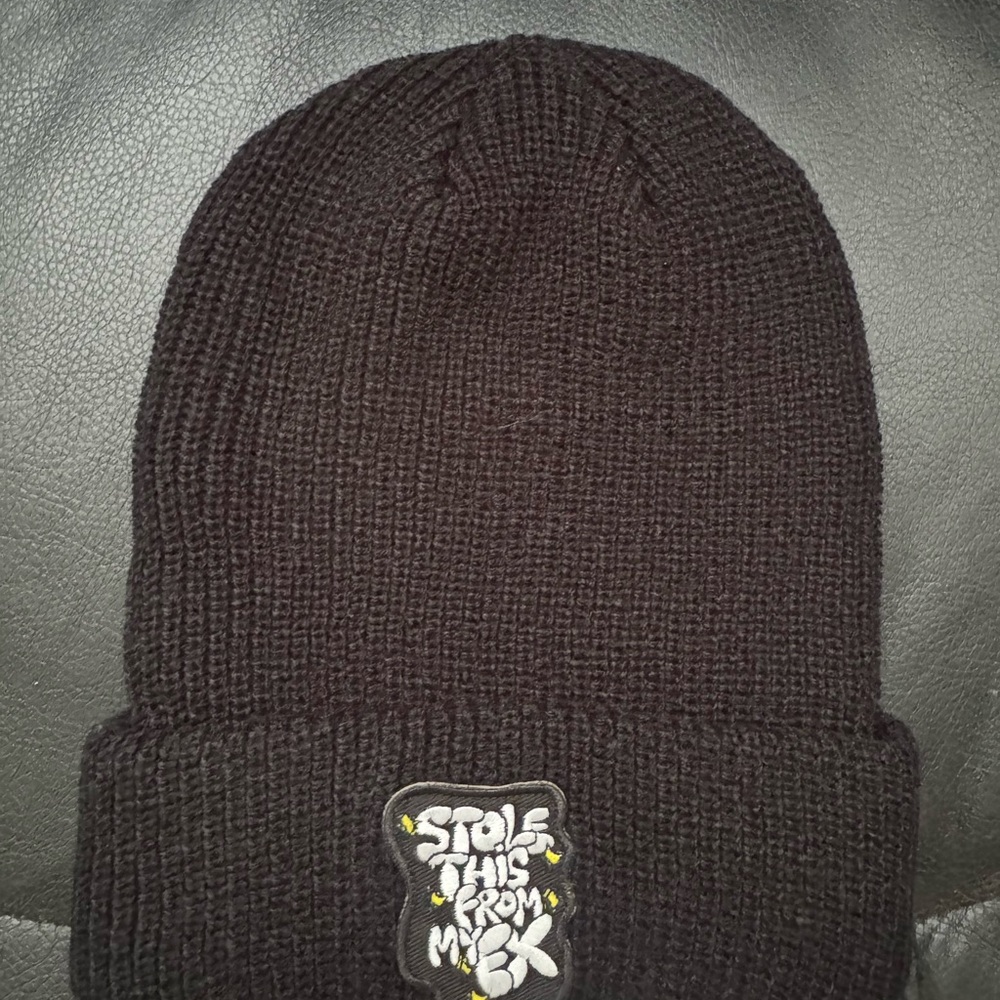 Bloomingdales Black Knit Beanie with Graphic Design - NWT